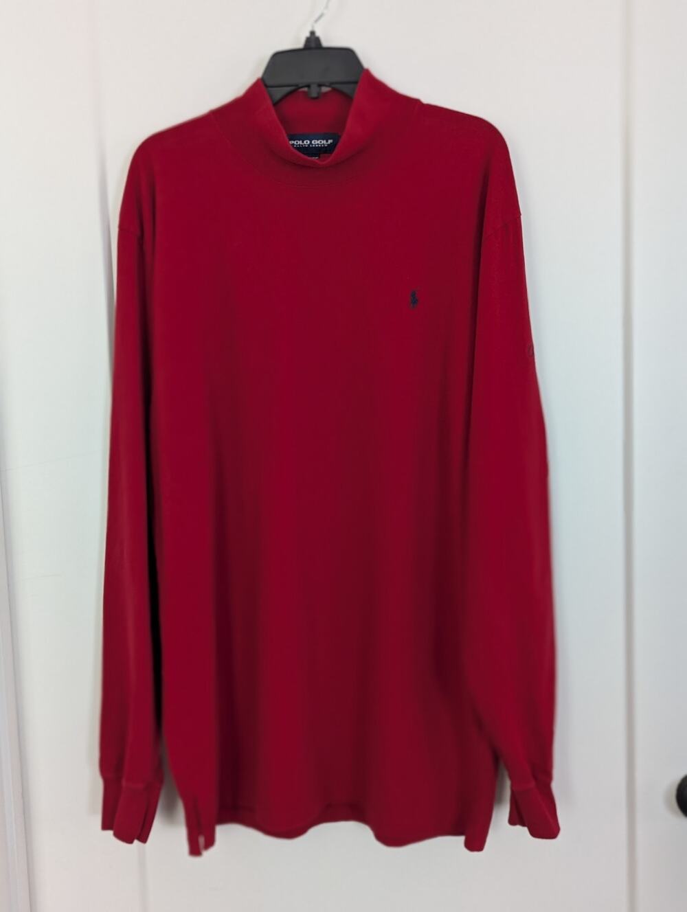 Vintage Polo Golf Ralph Lauren Mock Neck Shirt Mens Large Red Long Sleeve Cotton